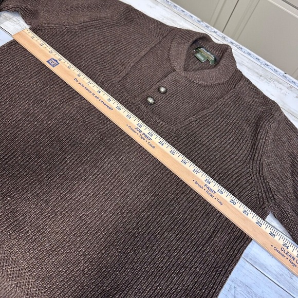 Eddie Bauer Y2K Henley Sweater Brown Chunky Fisherman Knit Ribbed Mens Large - Picture 15 of 16
